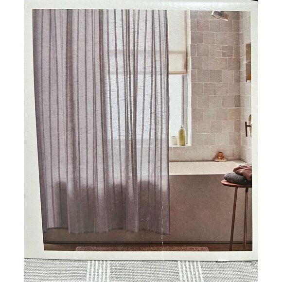 Threshold Tonal Striped Shower Curtain Gray 100% Cotton 72” x 72” Buttonhole NWT - Picture 5 of 9